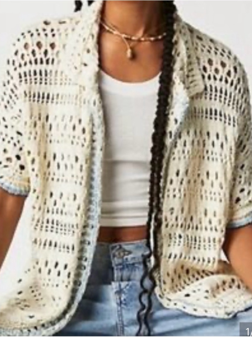 Free People short sleeve crochet Santa Cruz club shirt in Cream